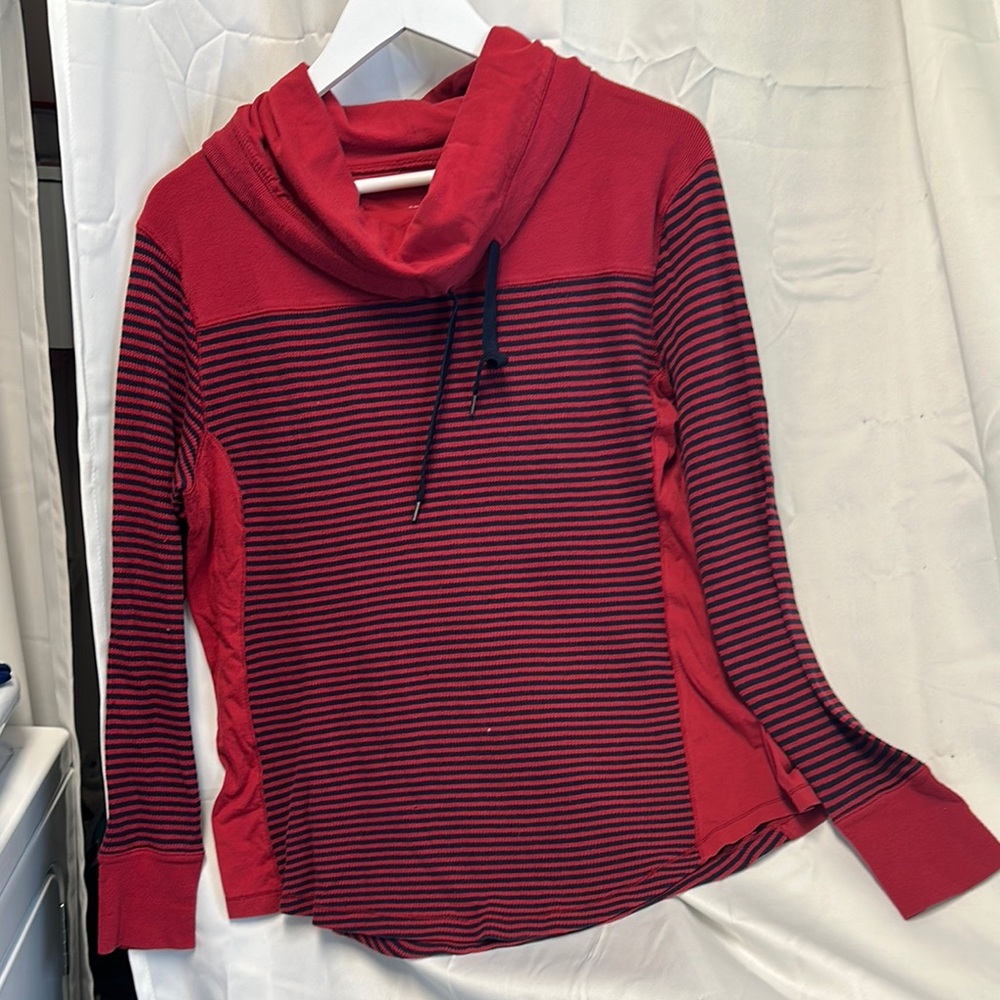 Thermal Eddie Bauer Red and Black Cowl Neck Sweater